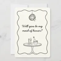 Chic Disco Hand Drawn Maid of Honor Proposal Card