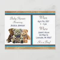 Teddy Bear Themed Boy's Baby Shower Invitation