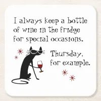 Wine for Special Occasions Funny Cat Square Paper Coaster
