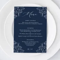 Elegant Navy Blue Classic Vintage Wedding Menu