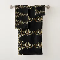 Luxury Vintage Gold Damask and Diamonds Pattern Bath Towel Set