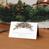 Winter Watercolor Botanical Pine Cone Wedding Place Card
