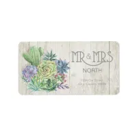 Succulents and Rustic Wood Wedding Mr & Mrs ID515 Label
