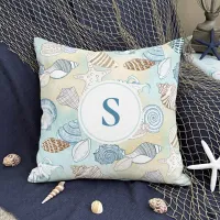 Beach Seashells Coastal Monogram Personalized Throw Pillow