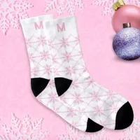 Pretty Pink Snowflake Pattern Monogram Christmas Socks