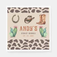 Western Cowboy First Rodeo Boys Birthday Napkins