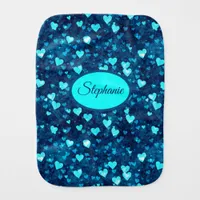 Vivid Blue Hearts Baby Burp Cloth