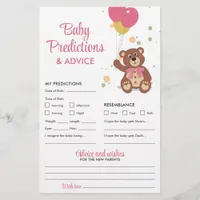 Baby Predictions and Advice Pink Teddy Bear Game Flyer