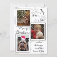Silver and Gold Snowflakes Family Photos Christmas Invitation