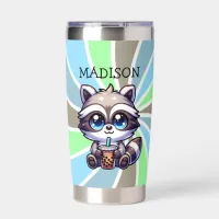 Cute Kawaii Raccoon with Bubble Tea Personalized Insulated Tumbler