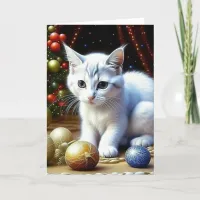 Adorable White Kitten Personalized Christmas Holiday Card