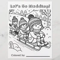 Color Me Page for Kids | Let's Go Sledding Holiday