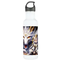 Anime Girl Warrior and Dragon Ai Art Stainless Steel Water Bottle