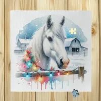 Beautiful White Horse on Farm Christmas Jigsaw Puzzle