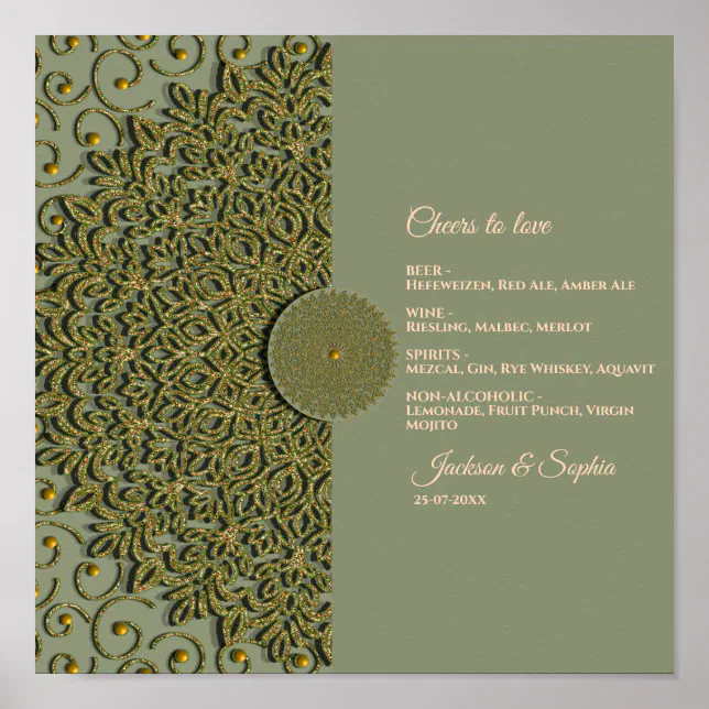 Elegant Modern Sage green & gold classic menu sign