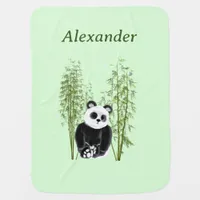 Cute Panda Sitting in Bamboo Baby Blanket