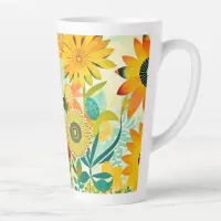 Pretty Folk Art Yellow Flowers   Latte Mug