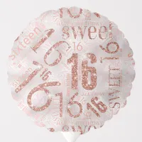 Sweet Sixteen Sparkle Word Cloud Rose Gold ID265 Balloon
