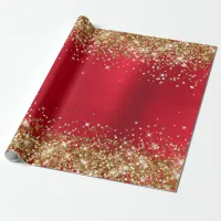 Gold Glitter Holiday Red Ombre Foil Wrapping Paper