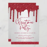 Christmas Red Glitter Drips Christmas Party Invitation