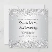 Glittery Silver Gradient 21st Birthday Invitation