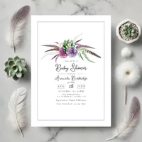 Boho Floral and Feather Baby Shower Invitation