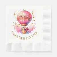 Pretty Pink and Gold Hot Air Balloons Personalized Napkins