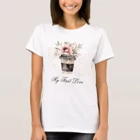 *~* Coffee to go my first love Blush Pink Floral T-Shirt