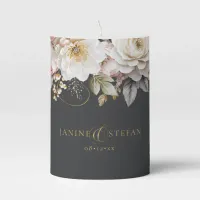 Floral Drama Wedding Charcoal ID1022 Pillar Candle