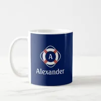 Navy Blue Nautical Lifesaver Monogram Coffee Mug