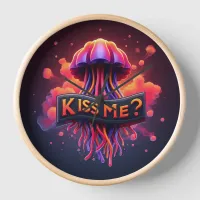 Colorful Jellyfish Illustration With Kiss Me Text  Clock