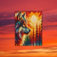 Wolf Face with Sun & Forest | Wood Wall Art