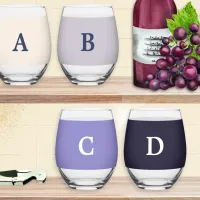 Monogram Solid Colors Stylish Chic Purple Set of 4 Stemless Wine Glass