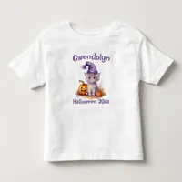 Halloween Tshirt Cute Purple Kitten Witch Hat