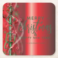 Red And Green Magical Holiday Winter Wonderland Square Paper Coaster