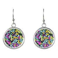 Bright Colorful Cool Street Art Graffiti Patterned Earrings