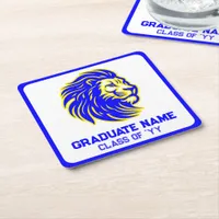 Blue and Yellow Lion Mascot Paper Party Square Paper Coaster