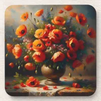 Vase of Red Poppies Beverage Coaster