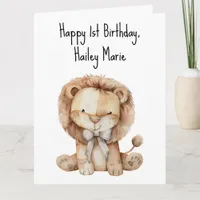 First Birthday Stuffed Toy Lion Personalized Card