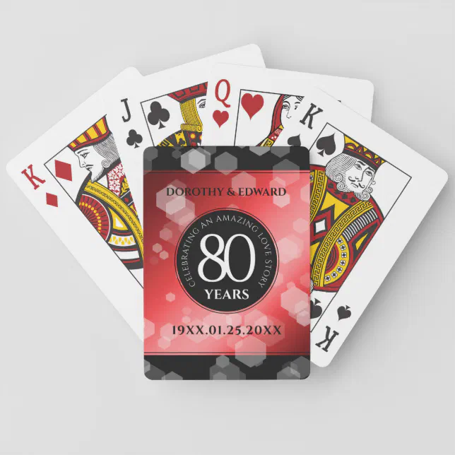 Elegant 80th Ruby Wedding Anniversary Celebration Poker Cards