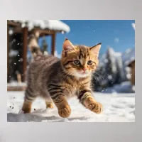 *~* Snow Running Kitty 5:4  Kitten Cat AP68 Poster