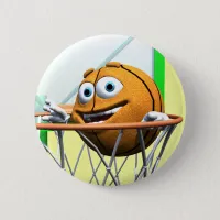 Funny Cartoon Basketball in a Hoop Pinback Button