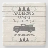 Farmhouse Christmas Tree Family Farm Personalized Stone Coaster