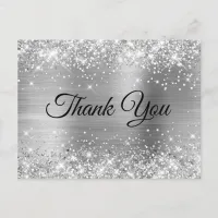 Glittery Silver Metallic 75th Birthday Thank You Postcard