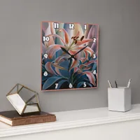 Lily Blooming Among Colorful Leaves at Dusk Square Wall Clock