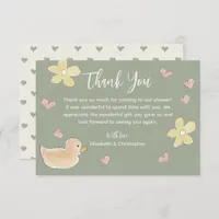 Baby Shower Duck Hearts Flowers Cute Girl Thank You Card