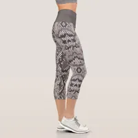 Cool Gray And White Snakeskin Snake Pattern Capri Leggings