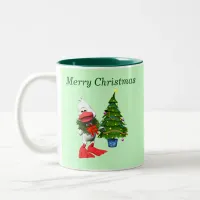 Cute White Christmas Duck Wearing a Wreath Two-Tone Coffee Mug