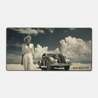 Woman in white walking on the beach in Miami Desk Mat