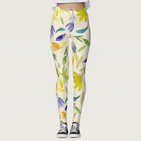 Rustic Watercolor Floral Garden Botanical Leggings